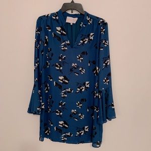 Charles Henry dark turquoise blue, black and white floral dress size XS